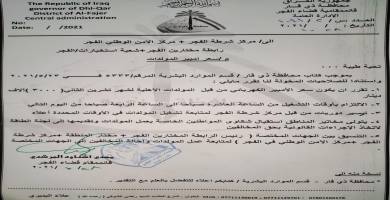 بالوثيقة: قضاء الفجر يحدد سعر امبير المولدات الاهلية لتشرين الثاني