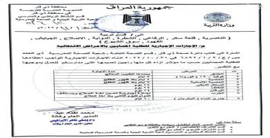 تربية ذي قار توجِّه بمنح اجازة اجبارية للمصاب بالامراض الانتقالية